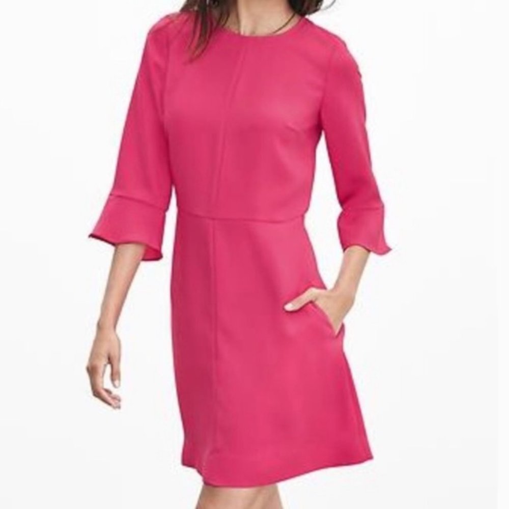 Banana Republic Pink Fit & Flare 3/4 Sleeves Dress Sz 2 NWT